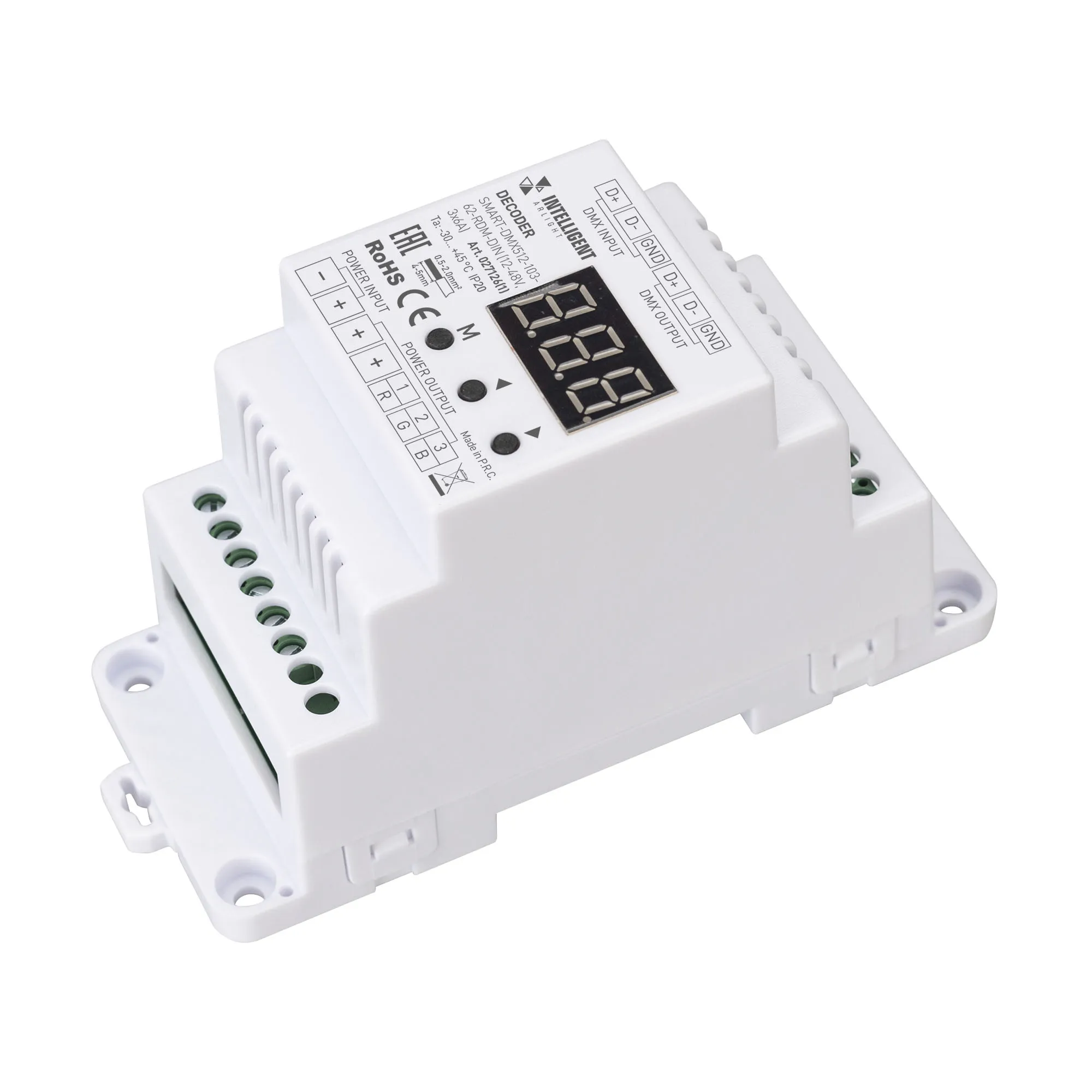 INTELLIGENT ARLIGHT Декодер SMART-DMX512-103-62-RDM-DIN (12-48V, 3x6A) (IARL, IP20 Пластик, 5 лет)
