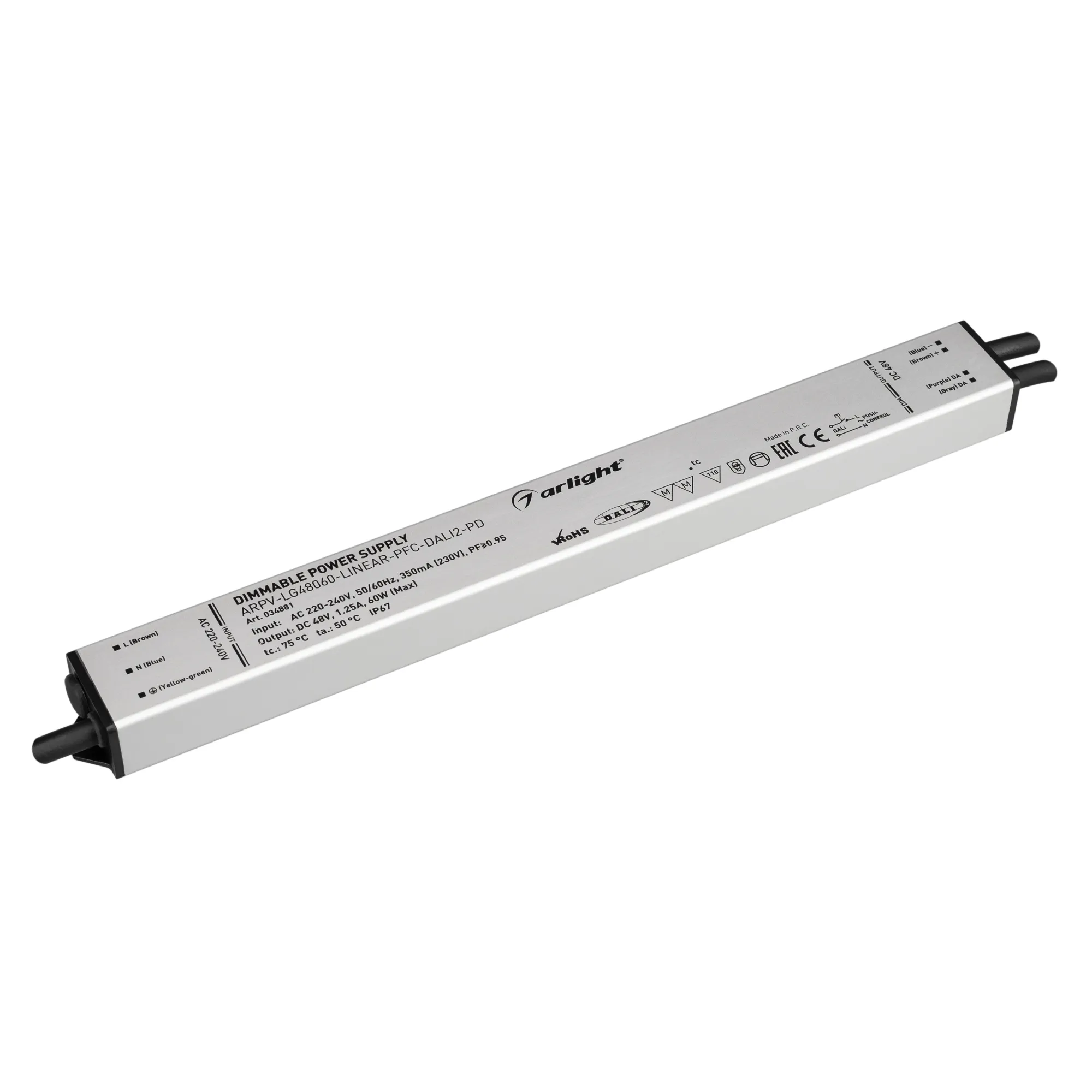 Блок питания ARPV-LG48060-LINEAR-PFC-DALI2-PD (48V, 1.25A, 60W) (Arlight, IP67 Металл, 5 лет) - изображение товара