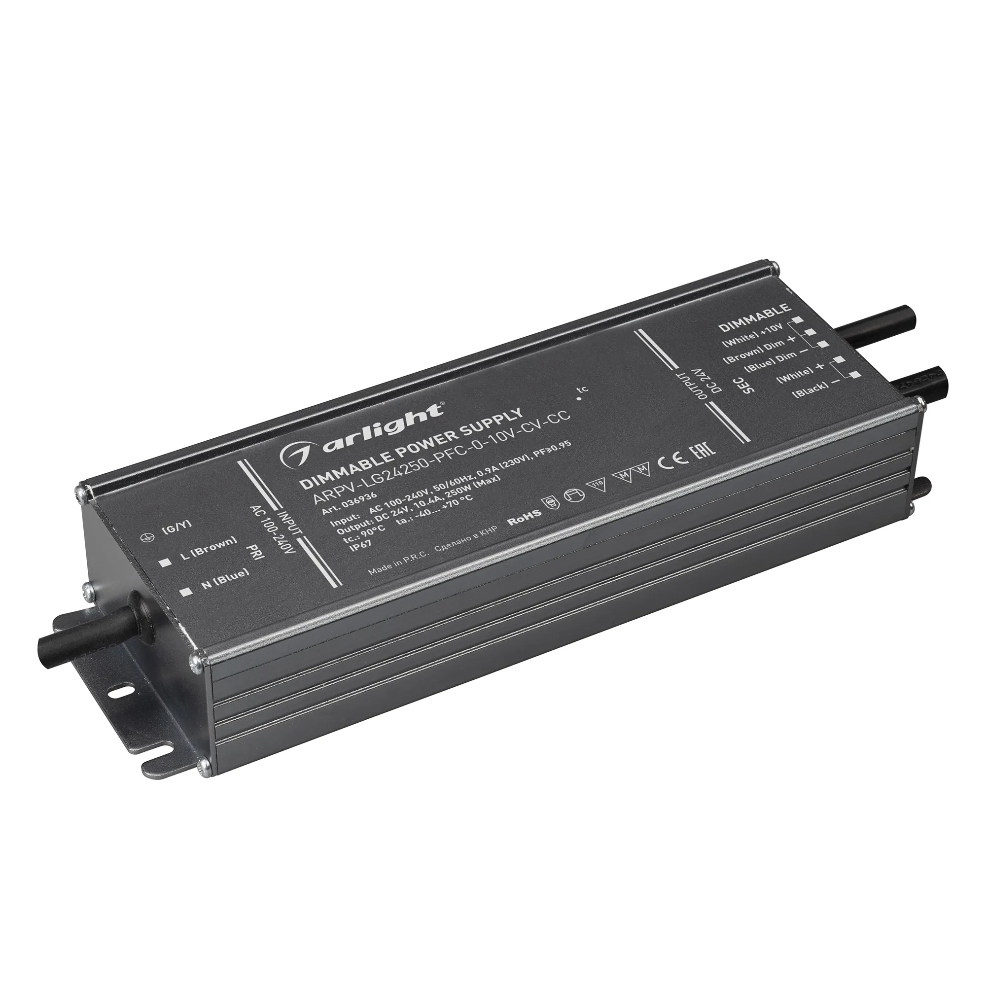 Блок питания ARPV-LG24250-PFC-0-10V-CV-CC (24V, 10.4A, 250W) (Arlight, IP67 Металл, 5 лет) - изображение товара