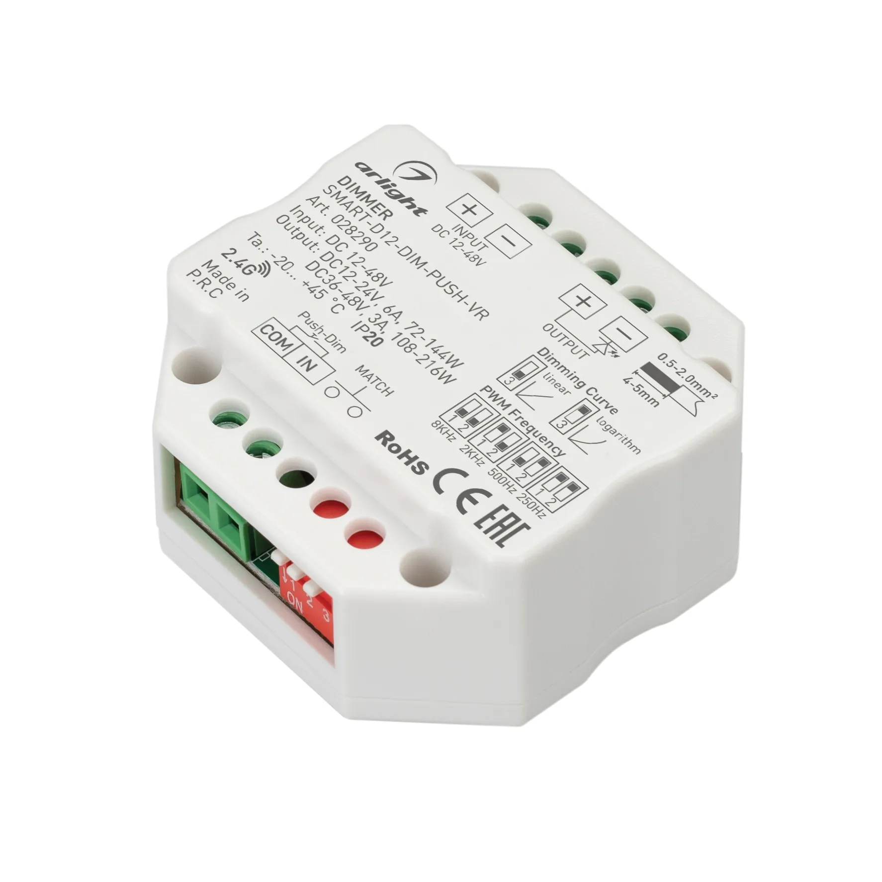 Диммер SMART-D12-DIM-PUSH-VR (12-48V, 1x6A, 2.4G) (Arlight, IP20 Пластик, 5 лет) - изображение товара